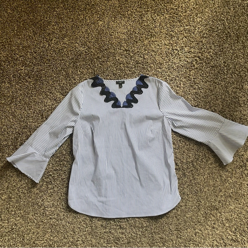 Talbots Women V Neck Blue Striped Top Size Small Petite